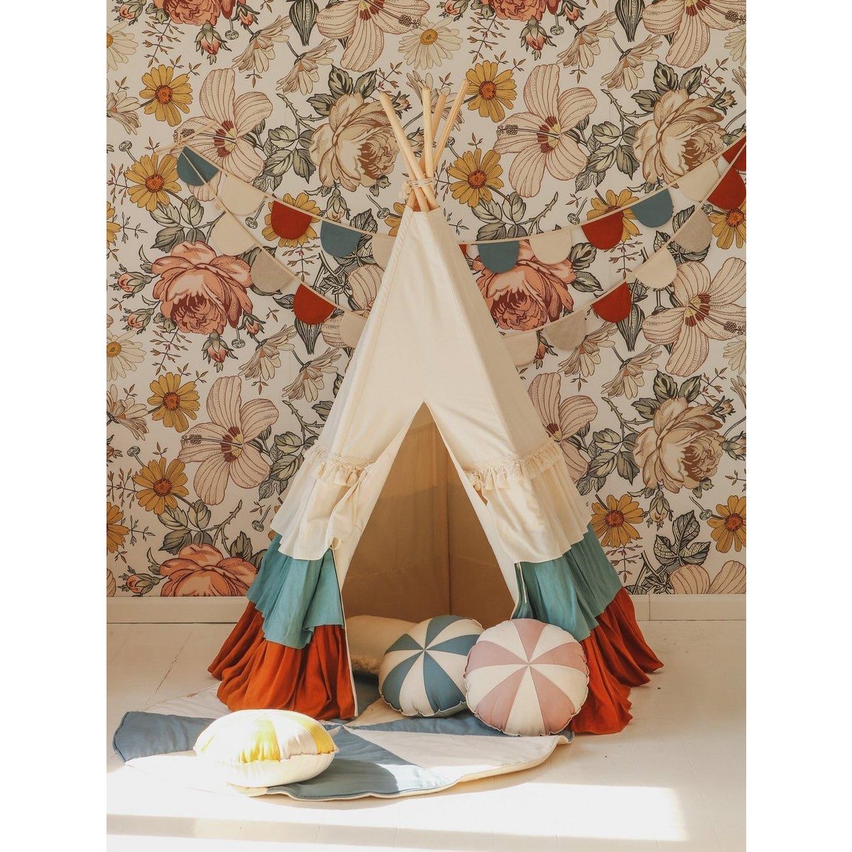 Kindertipi bruin beige met ruches