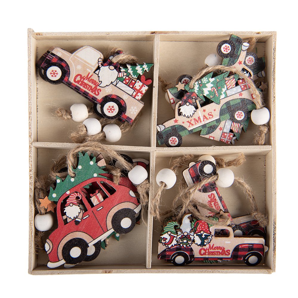 Kersthanger Set van 12 Auto Rood Hout