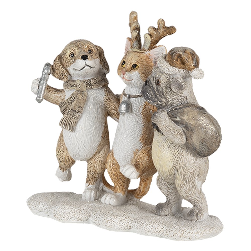 Kerstdecoratie dier 13x5x12 cm grijs beige kunststof