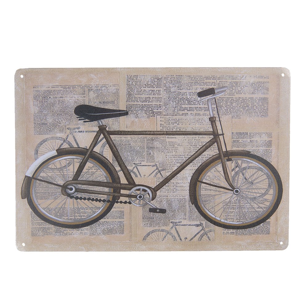 Text board 30x20 cm Beige Grey Iron Bicycle Wall Sign