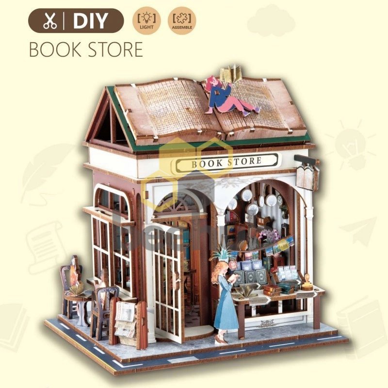 Inspirebox, DIY Huisje, Bookstore, BE011910, 14,5x16x18 cm