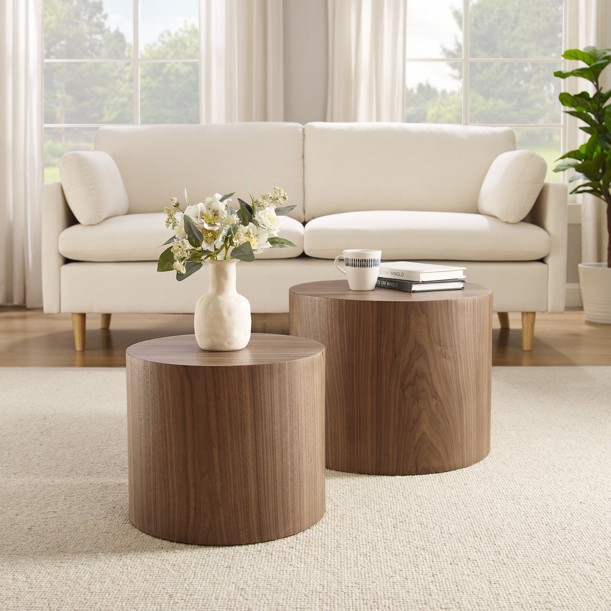 Salontafel set 2 stuks walnoot 48x48x38 cm