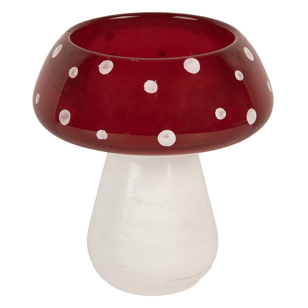 Waxinelichthouder paddenstoel Ø 8x9 cm rood wit glas