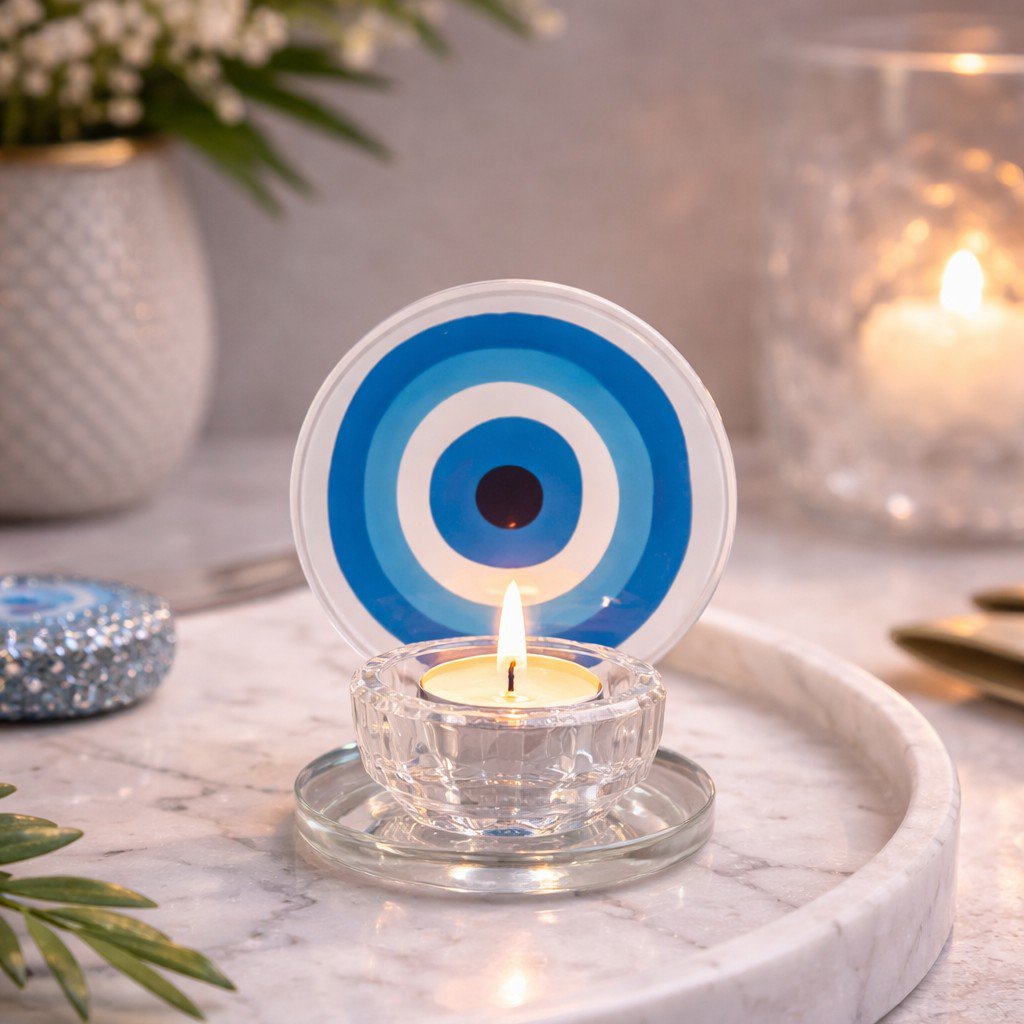 Kandelaar glas 9 cm transparant blauw