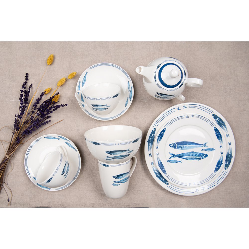 Soepkom 500 ml wit blauw keramiek