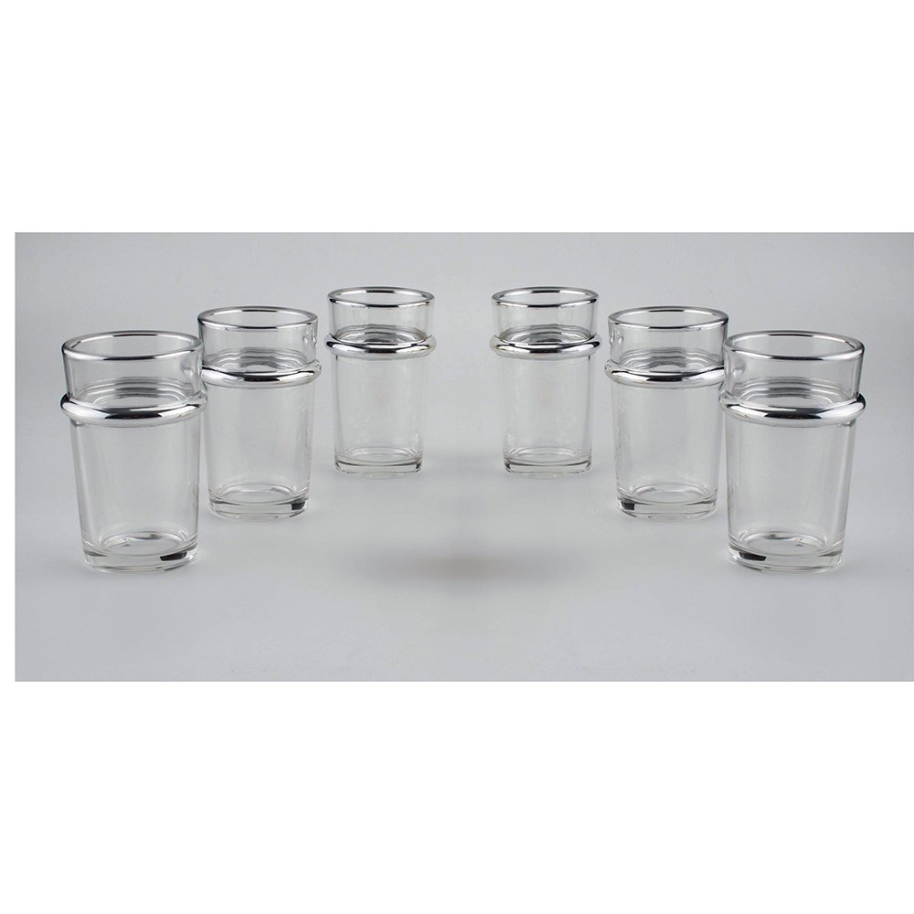 Theebekers glas 175 ml zilveren rand 6 stuks