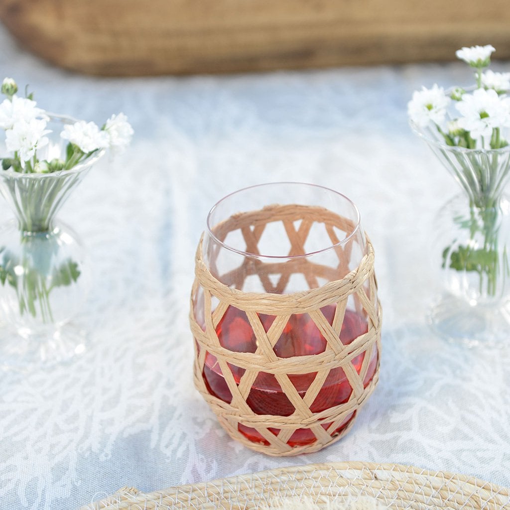 Waterglazen set van 6 glas rattan 9x9x12.5 cm