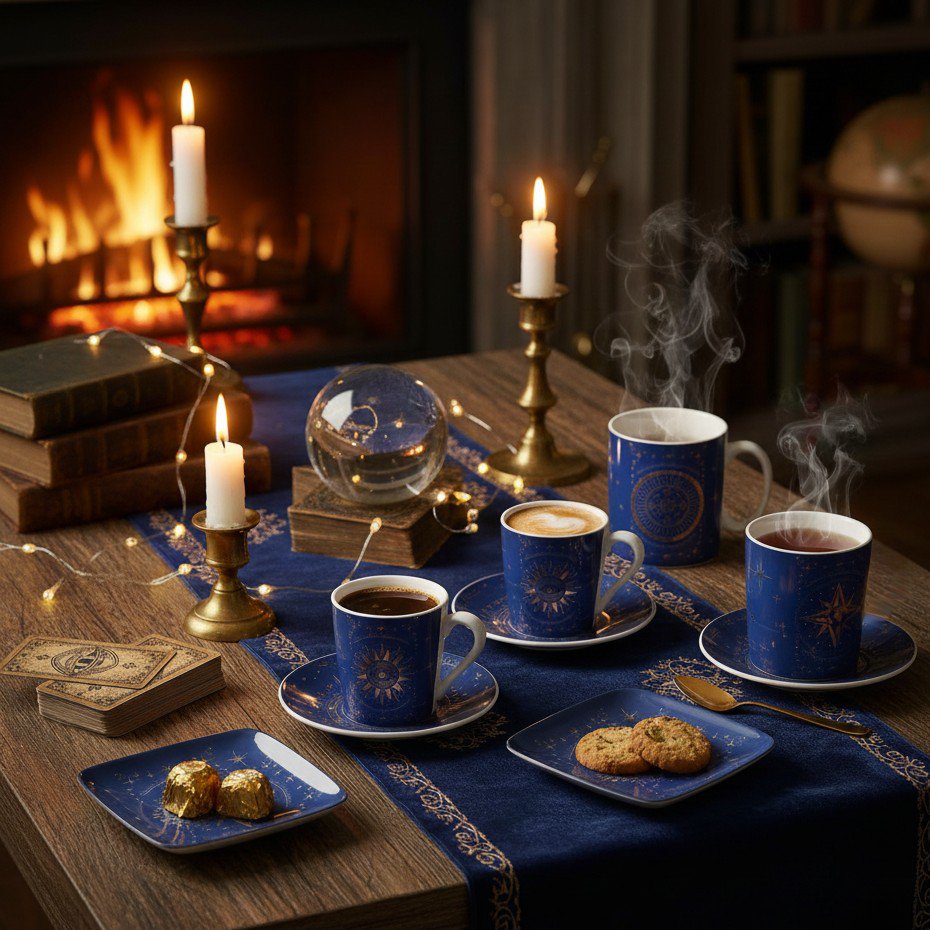 Kopjes set van 4 blauw porselein 12x12x2 cm