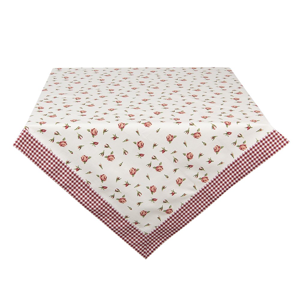 Tafelkleed 130x180 cm Rood Wit Katoen Rozen Tafellaken