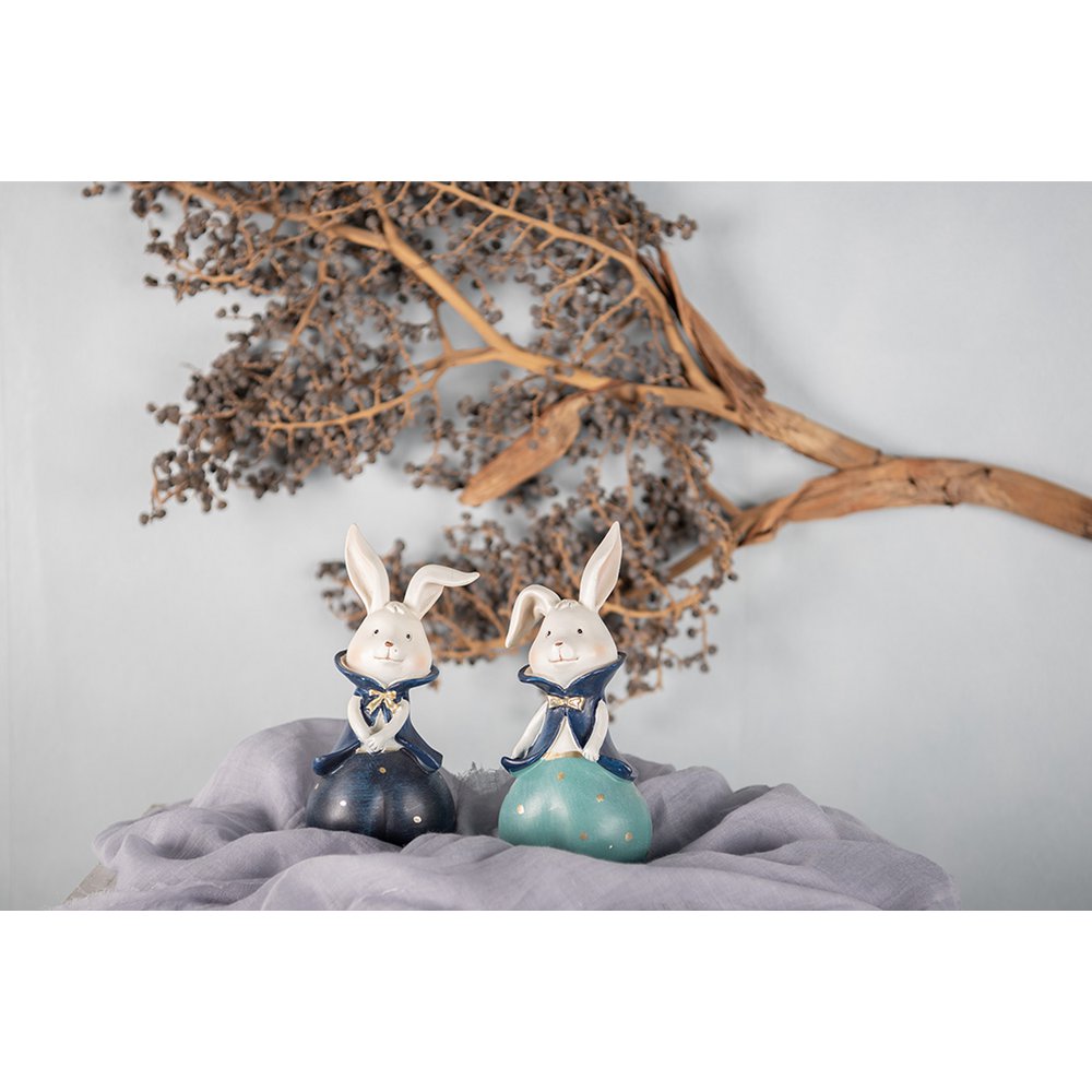 Beeld Konijn 9x8x21 cm Turquoise Polyresin Woonaccessoires