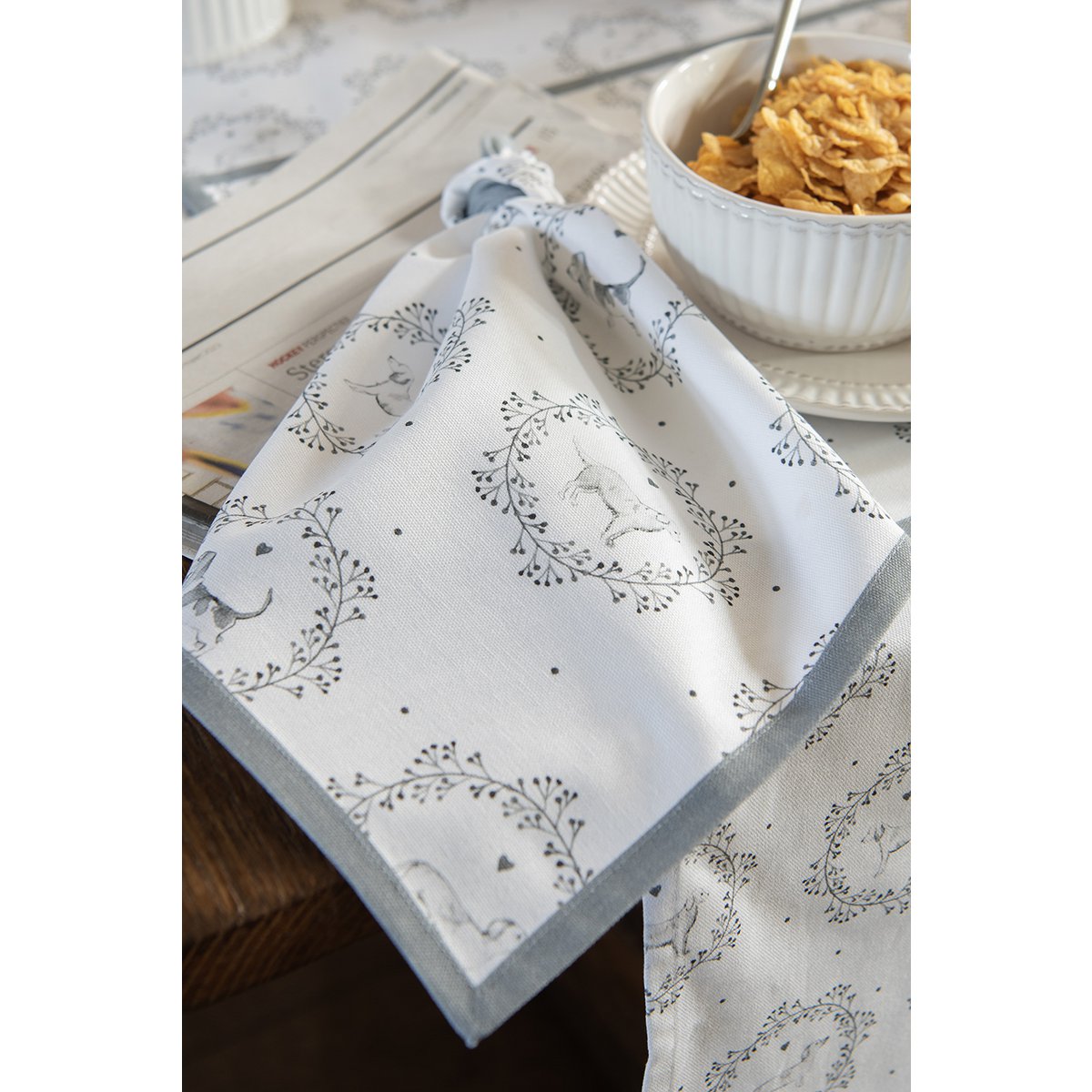 Servetten katoen set van 6 40x40 cm wit grijs