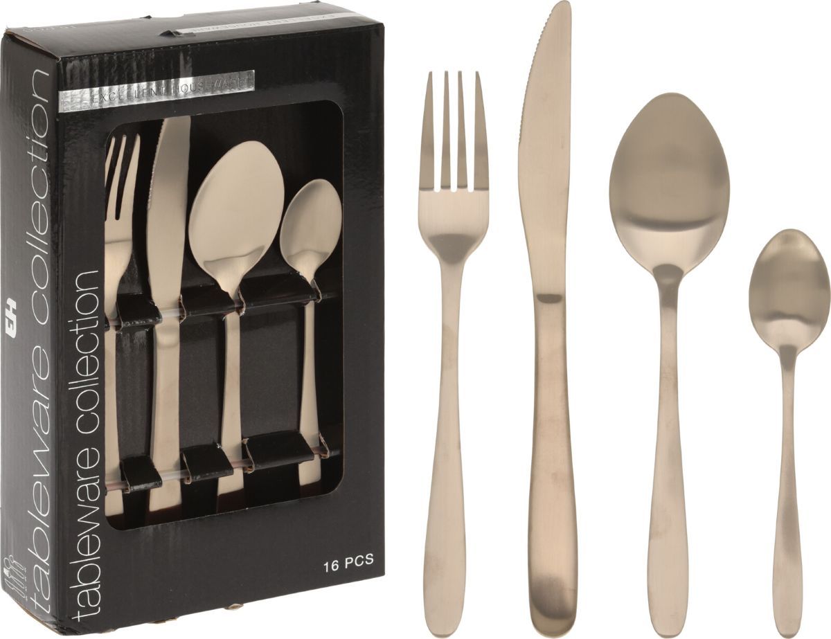 Excellent Houseware Bestekset 16 Delig - Mat Goud