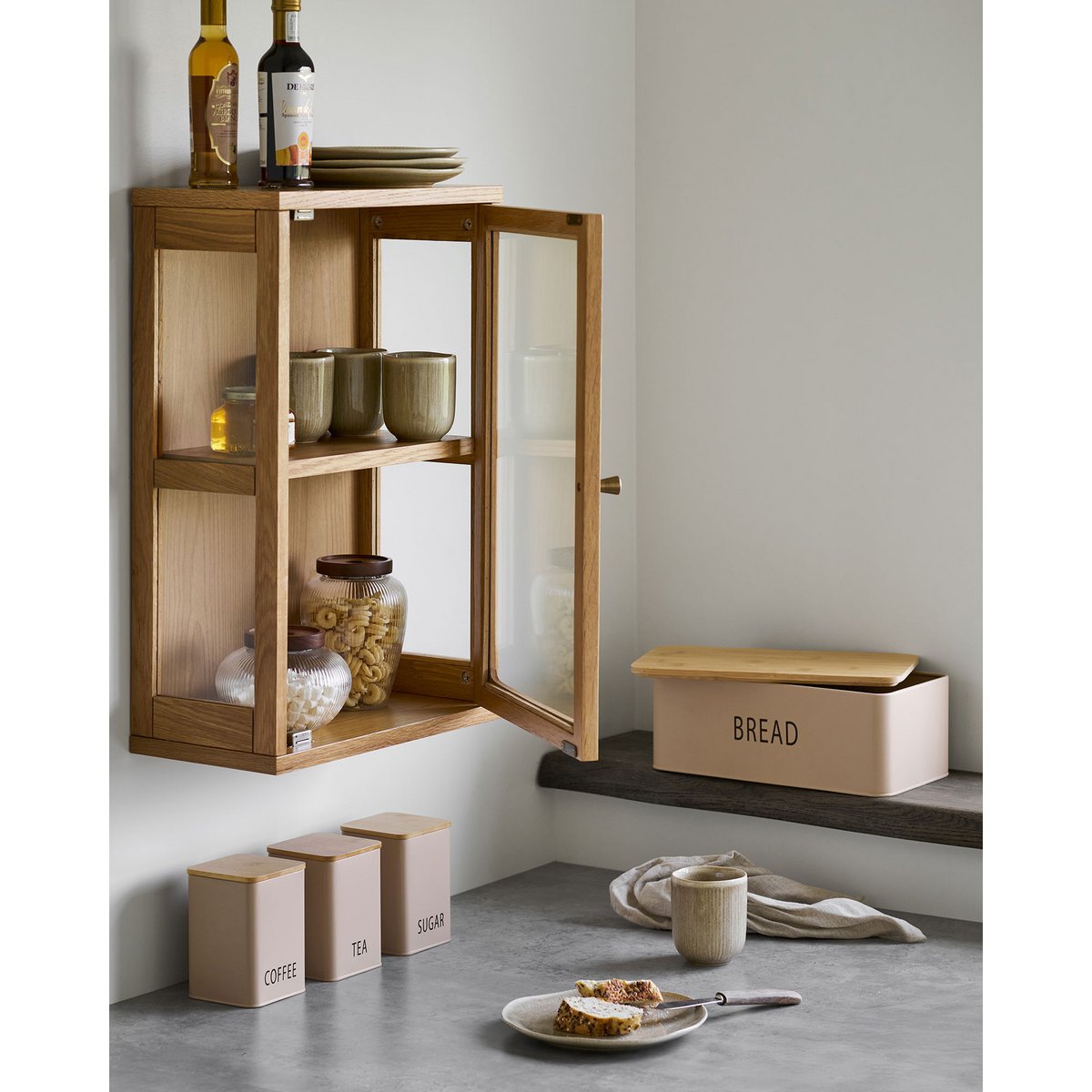 Zamora Wall Cabinet, oak/oak veneer/tempered glass, natural, 20x40x60 cm