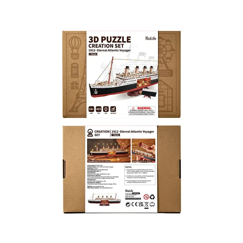 Robotime, 3D Houten Puzzel, 1912 Eternal Atlantic Voyager, TGL02, 49,5x8,5,3x18,4cm