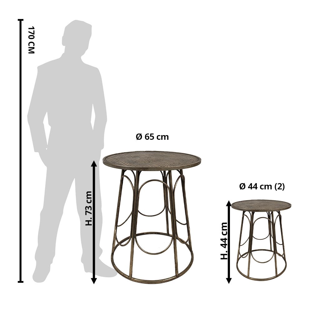 Tafel met 2 krukjes Ø65x73 cm / Ø44x44 cm goudkleurig ijzer