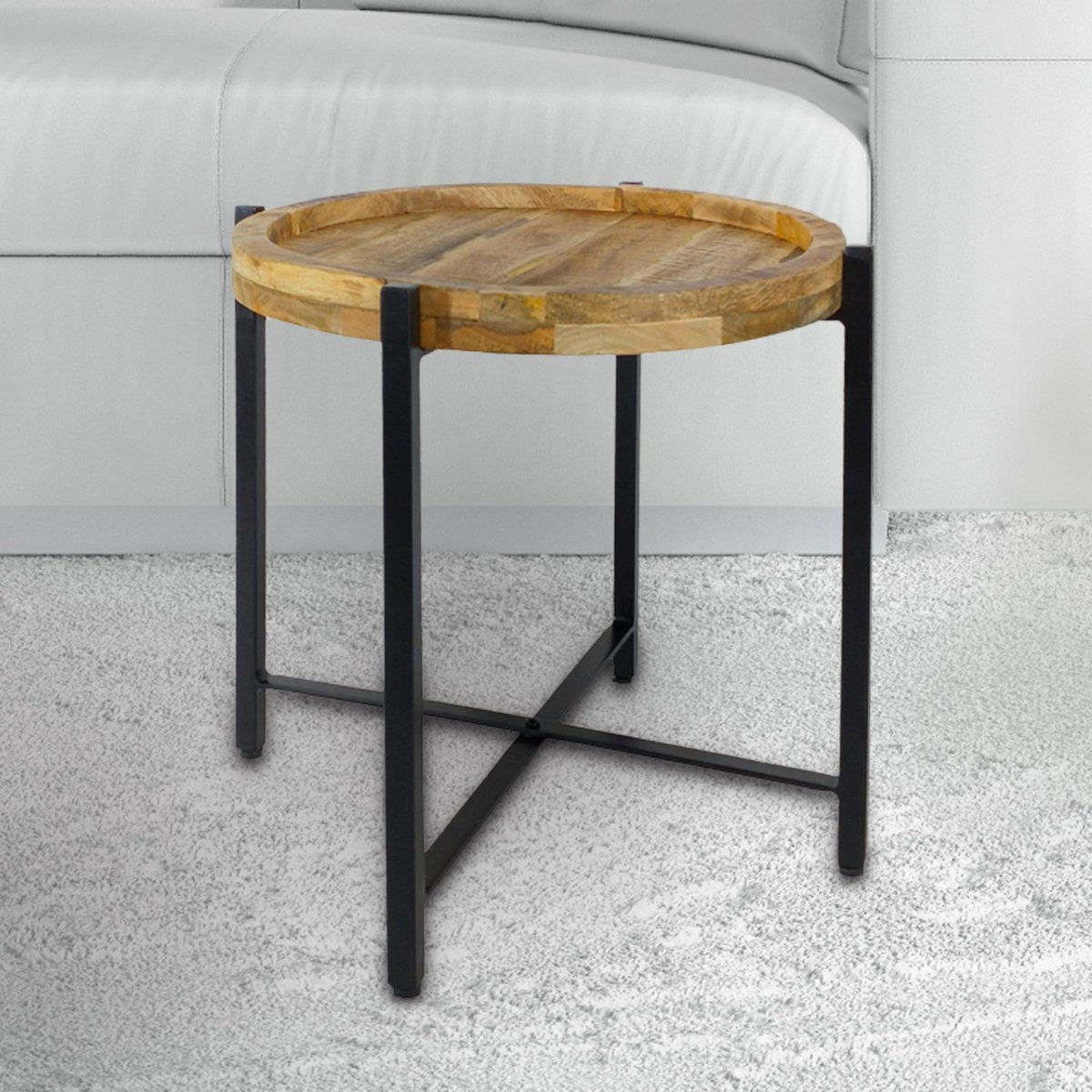 Bijzettafel Ø46x45 cm gerecycled mango hout metaal zwart