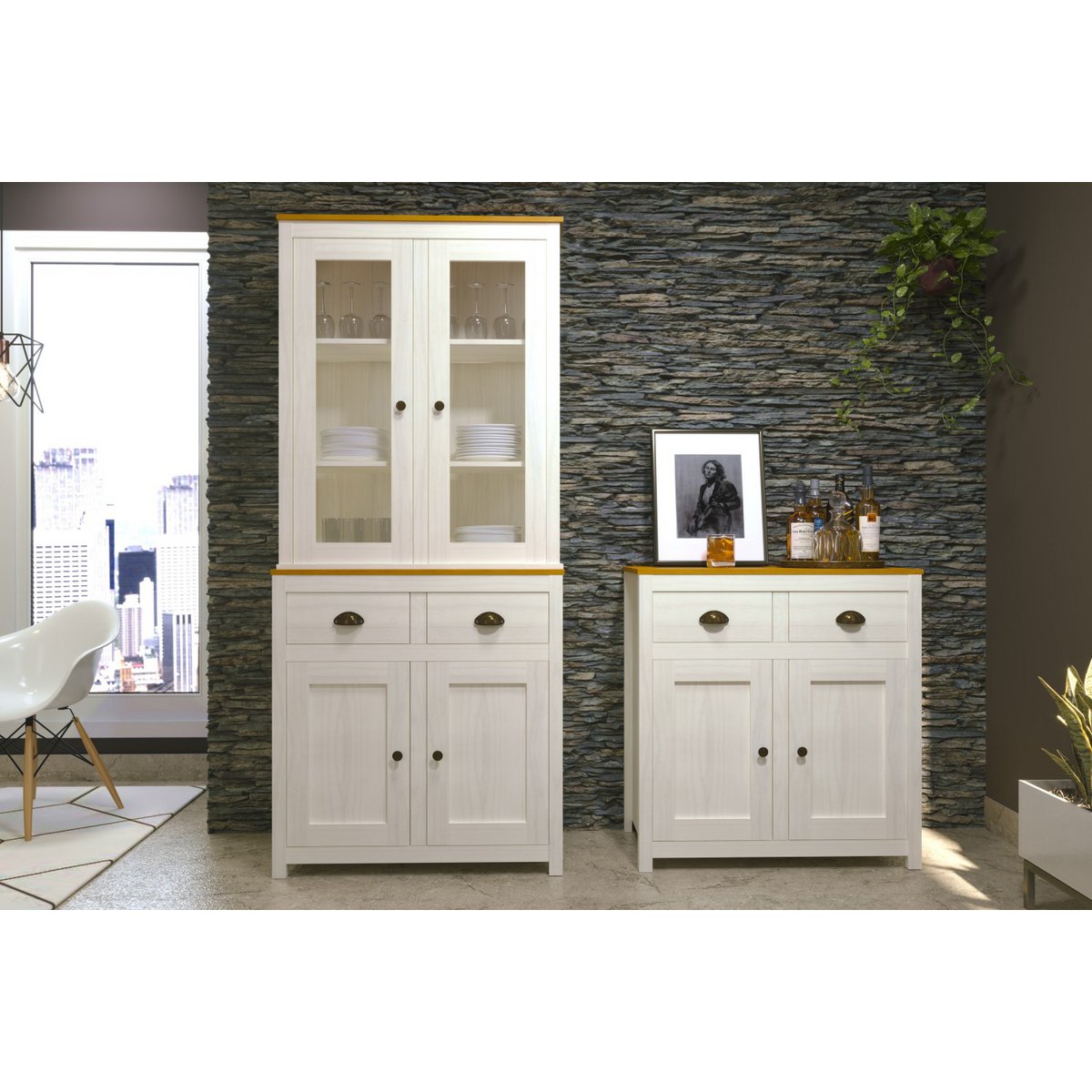 Dressoir massief dennenhout wit 86x45x90 cm