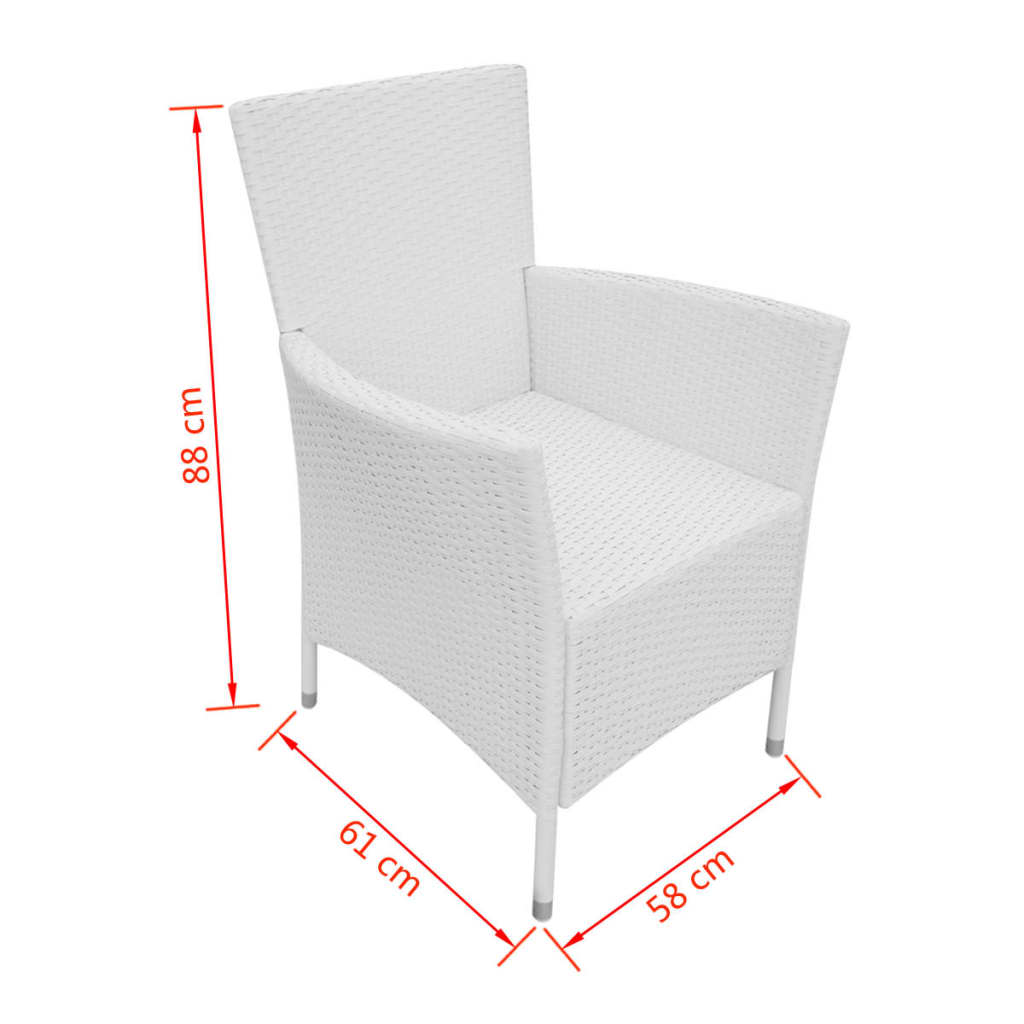 -Delige Tuinset Poly Rattan Crème 5 90 cm tafellengte Wit