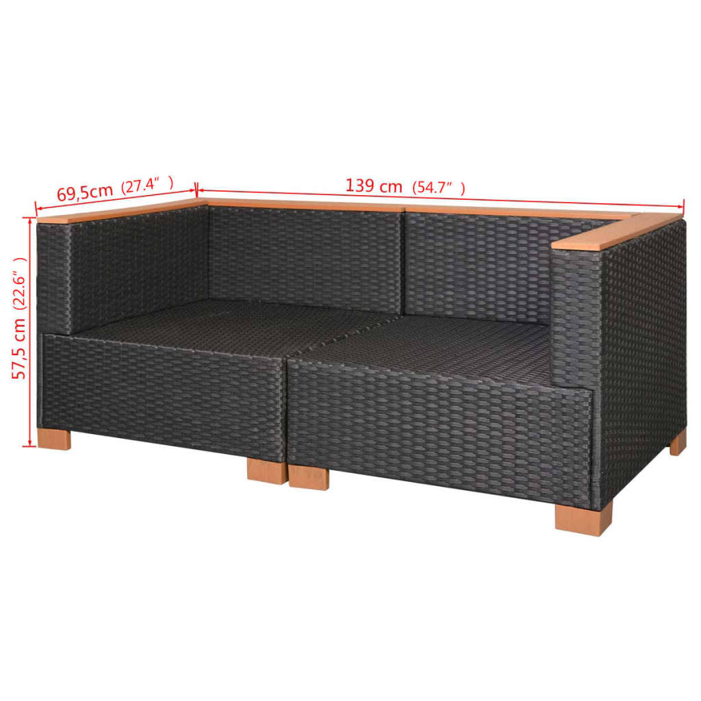 Tuinbank Poly Rattan Zwart Hoekbank (2 st)