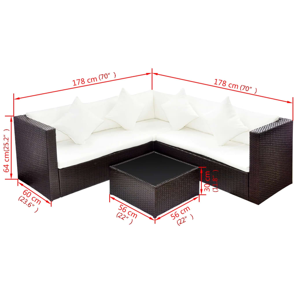 -Delige Loungeset Met Kussens Poly Rattan Bruin