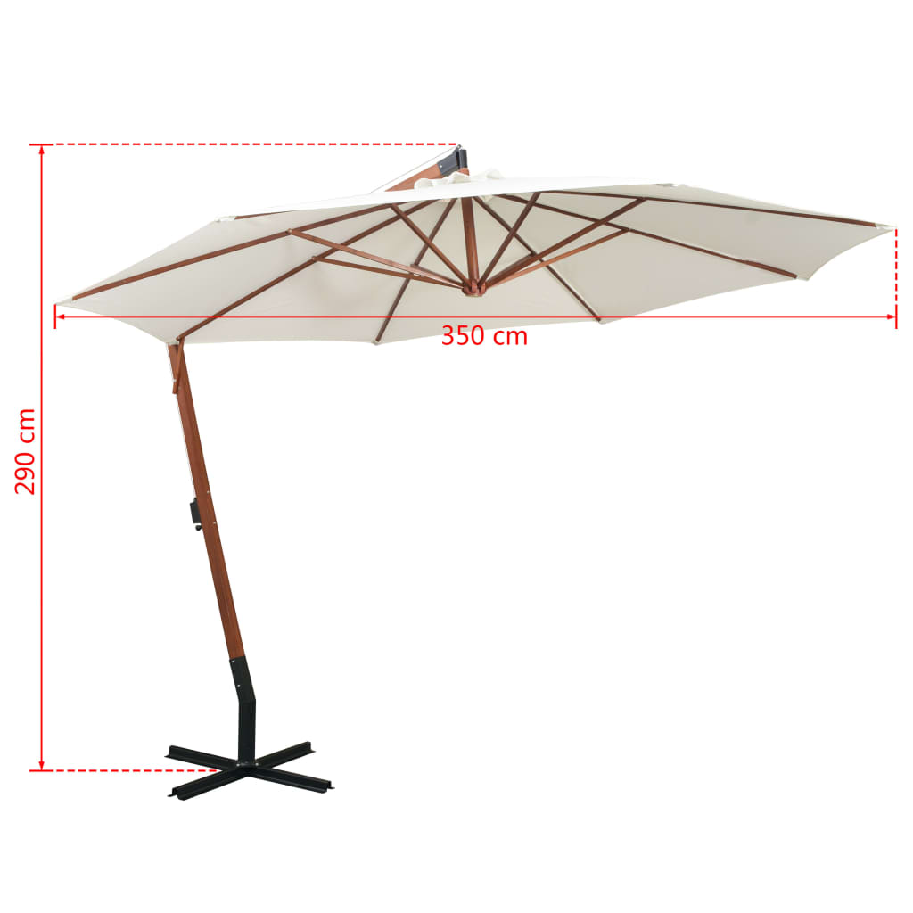 Zweefparasol Met Houten Paal 350 Cm 3.5 x 2.9 m Wit