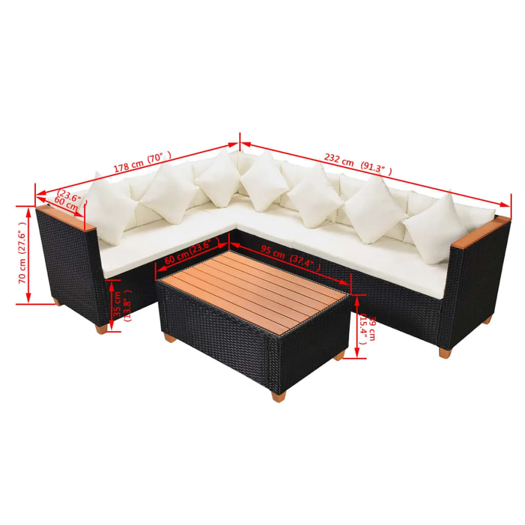 4-Delige Loungeset Met Kussens Poly Rattan Zwart