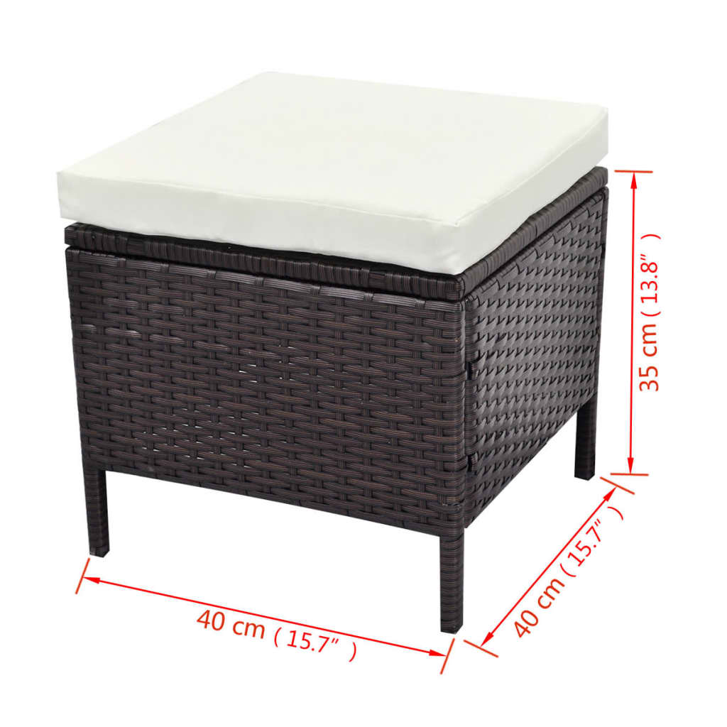 Loungeset Met Kussens Poly Rattan Bruin