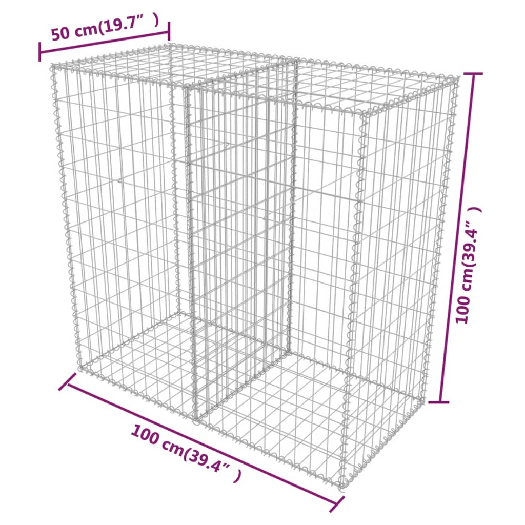 Gabion mand 100x50x100 cm gegalvaniseerd staal 100 x 50 x 100 cm