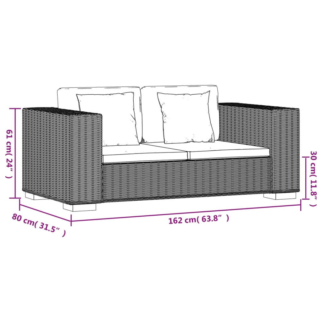 2-Zits Bankstel Rattan 7-Delig Bruin Tweezitsbank