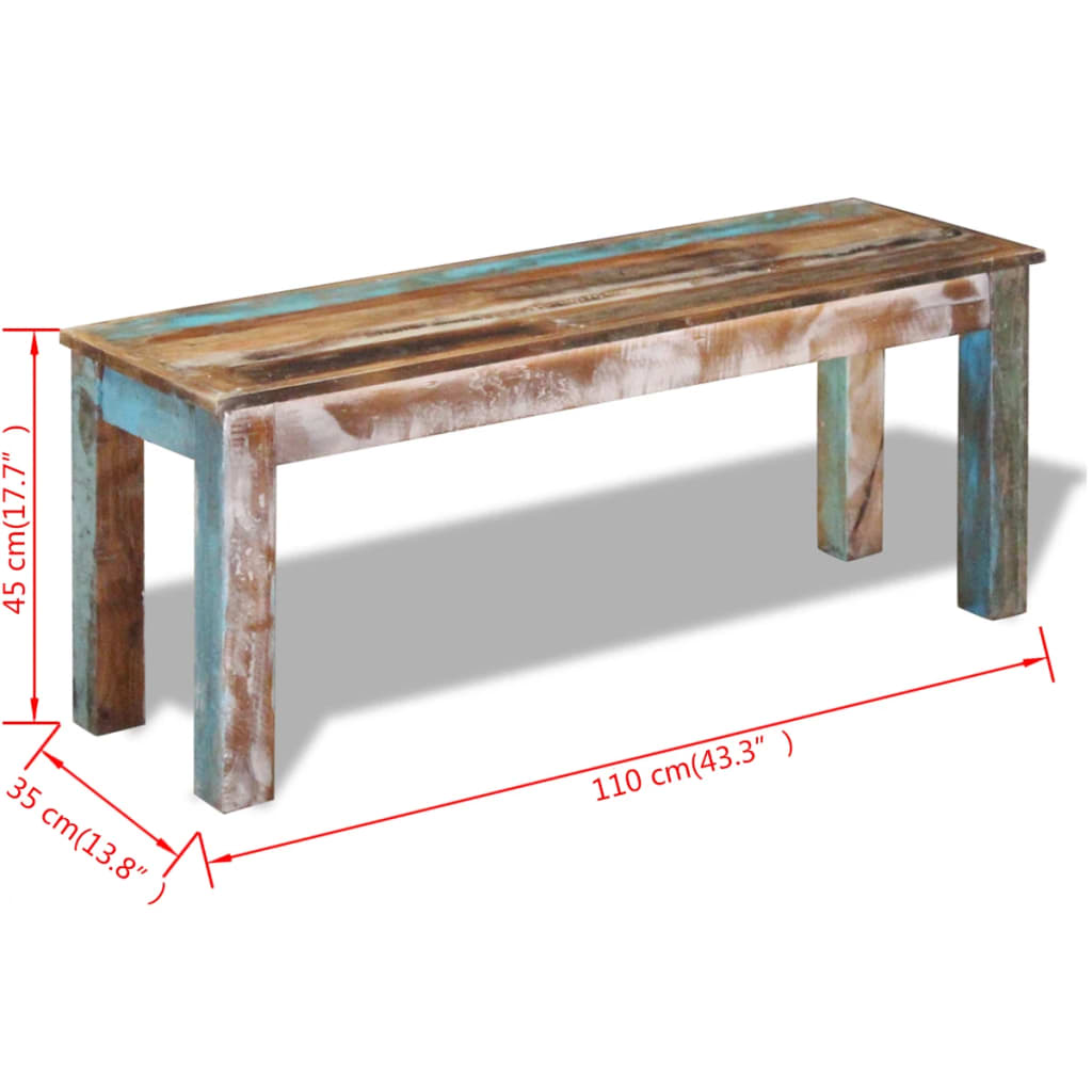 Bankje 110x35x45 cm massief gerecycled hout