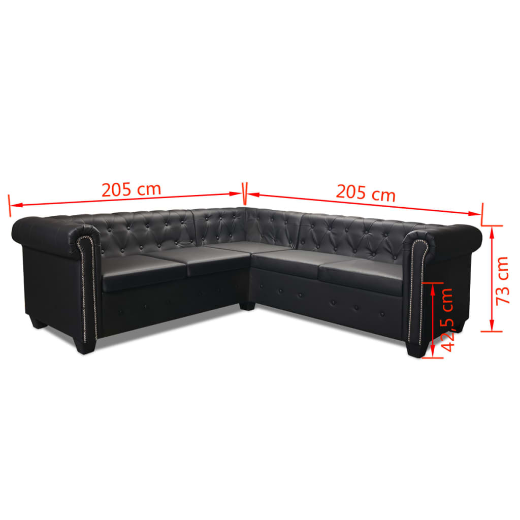 Hoekbank Chesterfield-Stijl Kunstleer Zwart