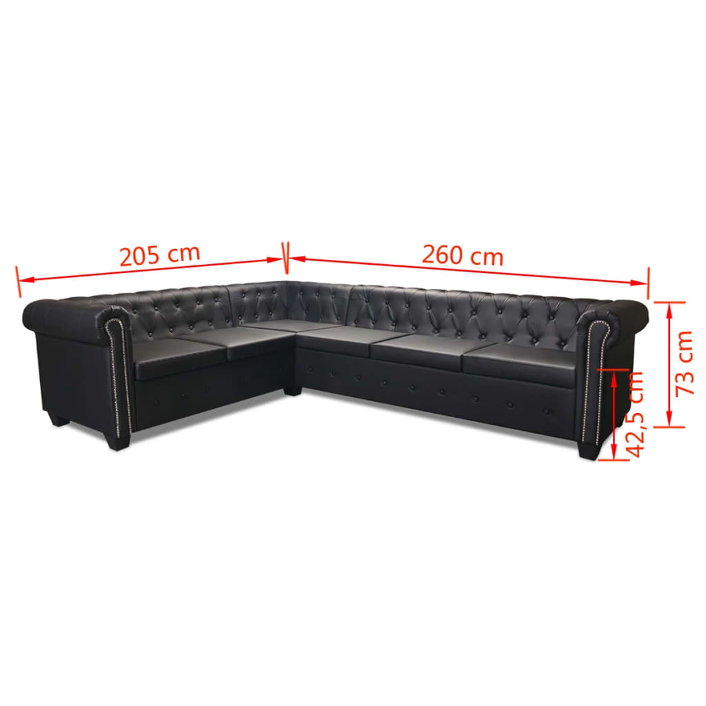 Chesterfield Hoekbank Kunstleer Zwart