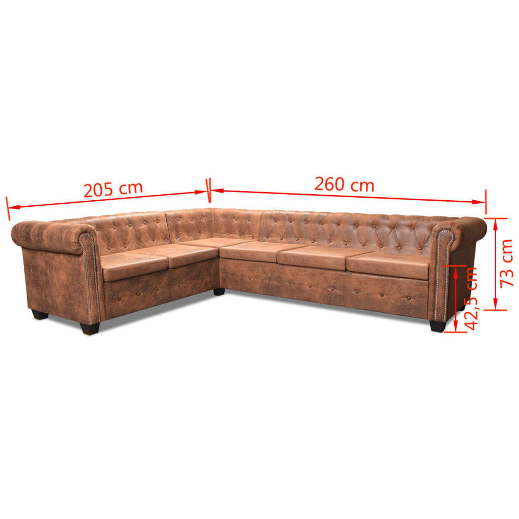 Chesterfield Hoekbank Kunstleer Bruin