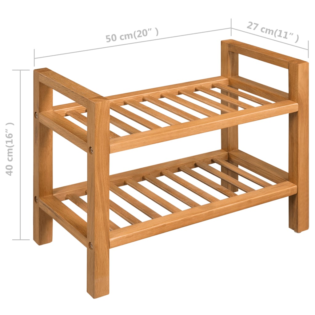 Schoenenrek Met 2 Schappen Massief Eikenhout 50 x 27 x 40 cm