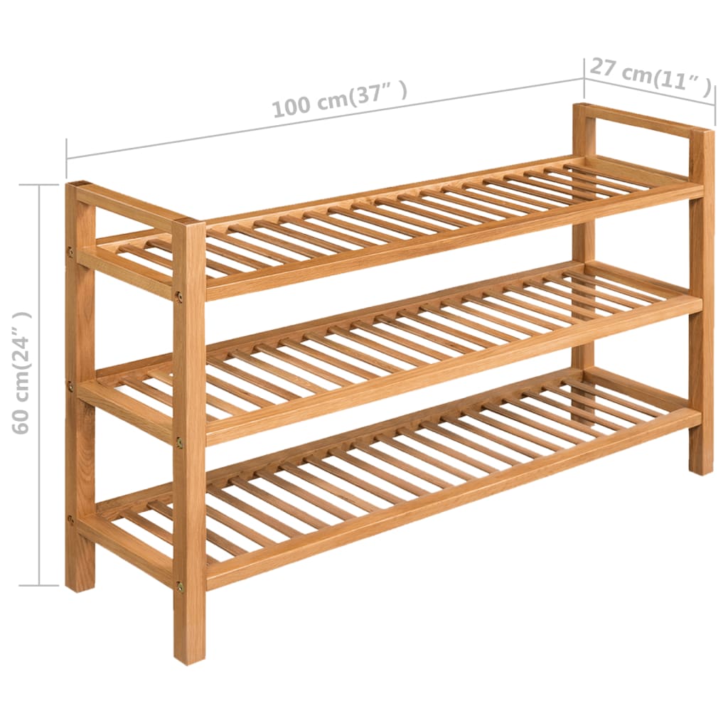 Schoenenrek Met 3 Schappen Massief Eikenhout 100 x 27 x 60 cm