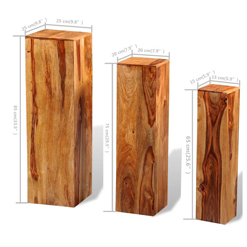 3-Delige Plantenstandaardenset Massief Acaciahout Bruin 1 Lichthout
