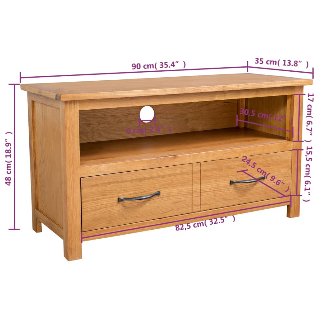 Tv-Meubel 90X35X48 Cm Massief Eikenhout