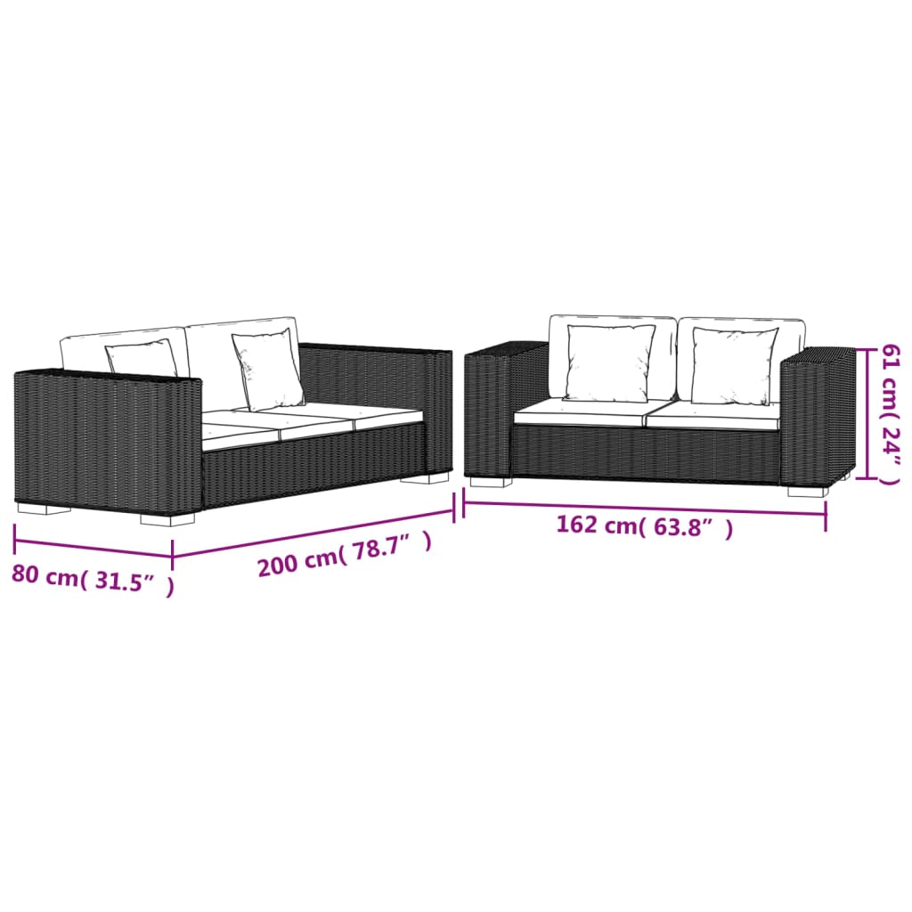 2-Zits En 3-Zits Bankstel Rattan Bruin 2-zits + 3-zits