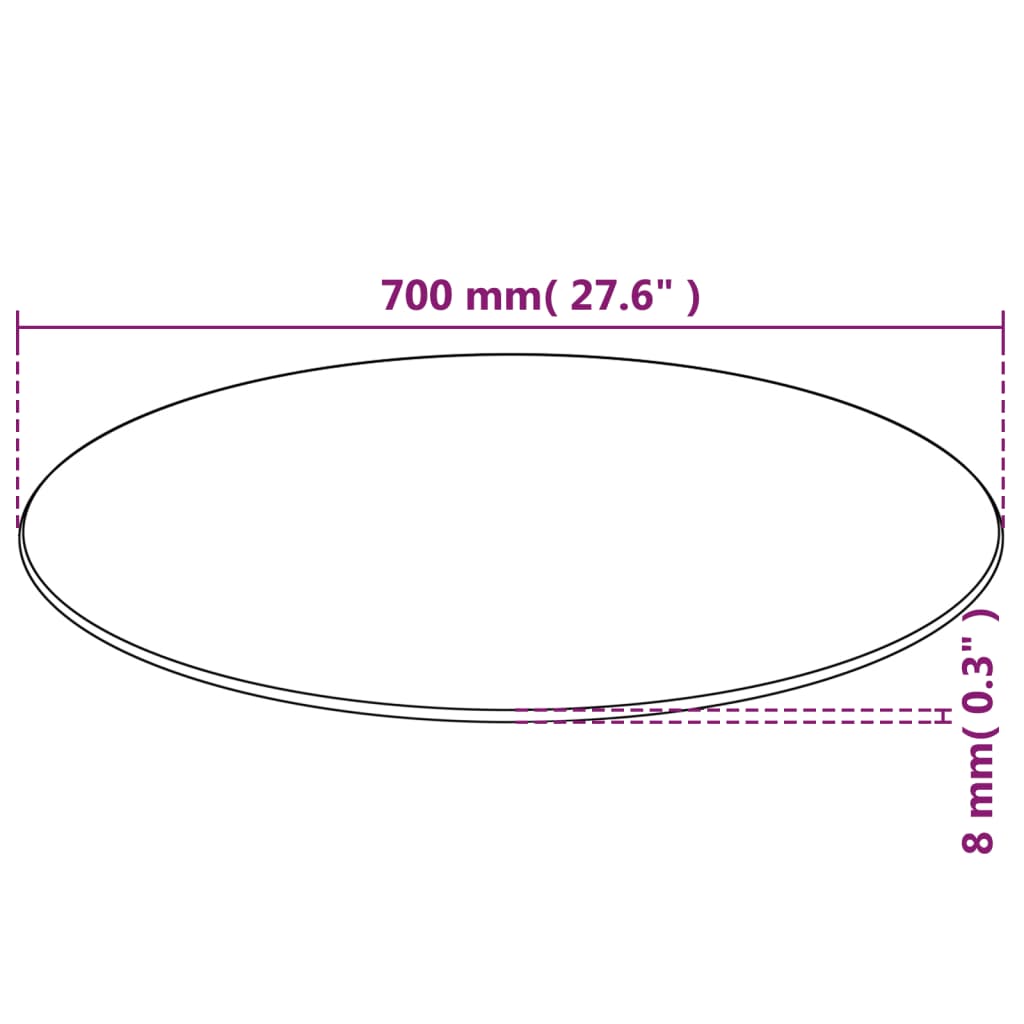 Tafelblad van gehard glas 700 mm rond Ø 70 cm Zwart