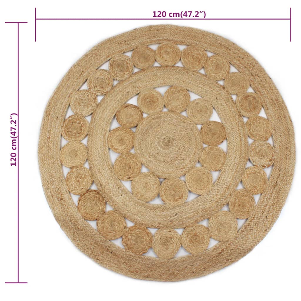 Tapijt Met Ontwerp Rond Gevlochten Jute 120 cm