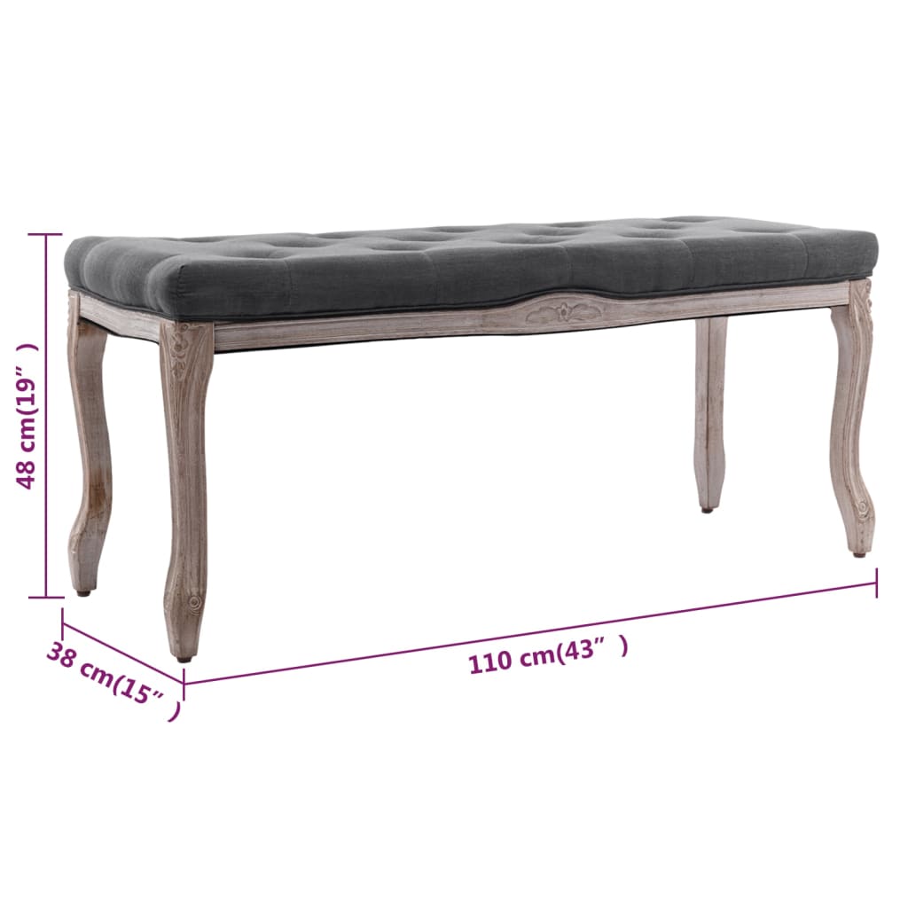 Bankje 110X38X48 Cm Linnen Massief Hout Donkergrijs