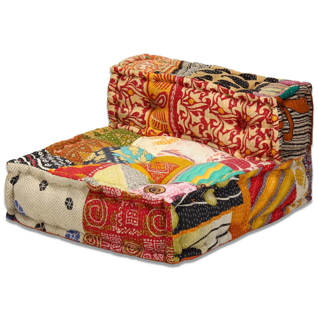 Poef Driezits Modulair Stof 1 Patchwork Driezitsbank met rugleuning en armleuning