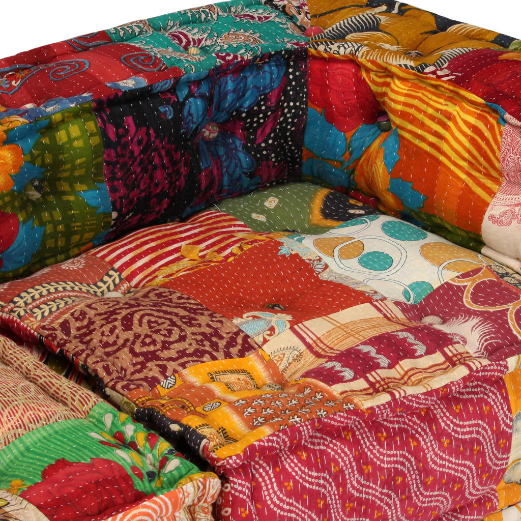 Poef Vierzits Modulair Stof Patchwork 1 Vierzitshoekbank met rugleuning