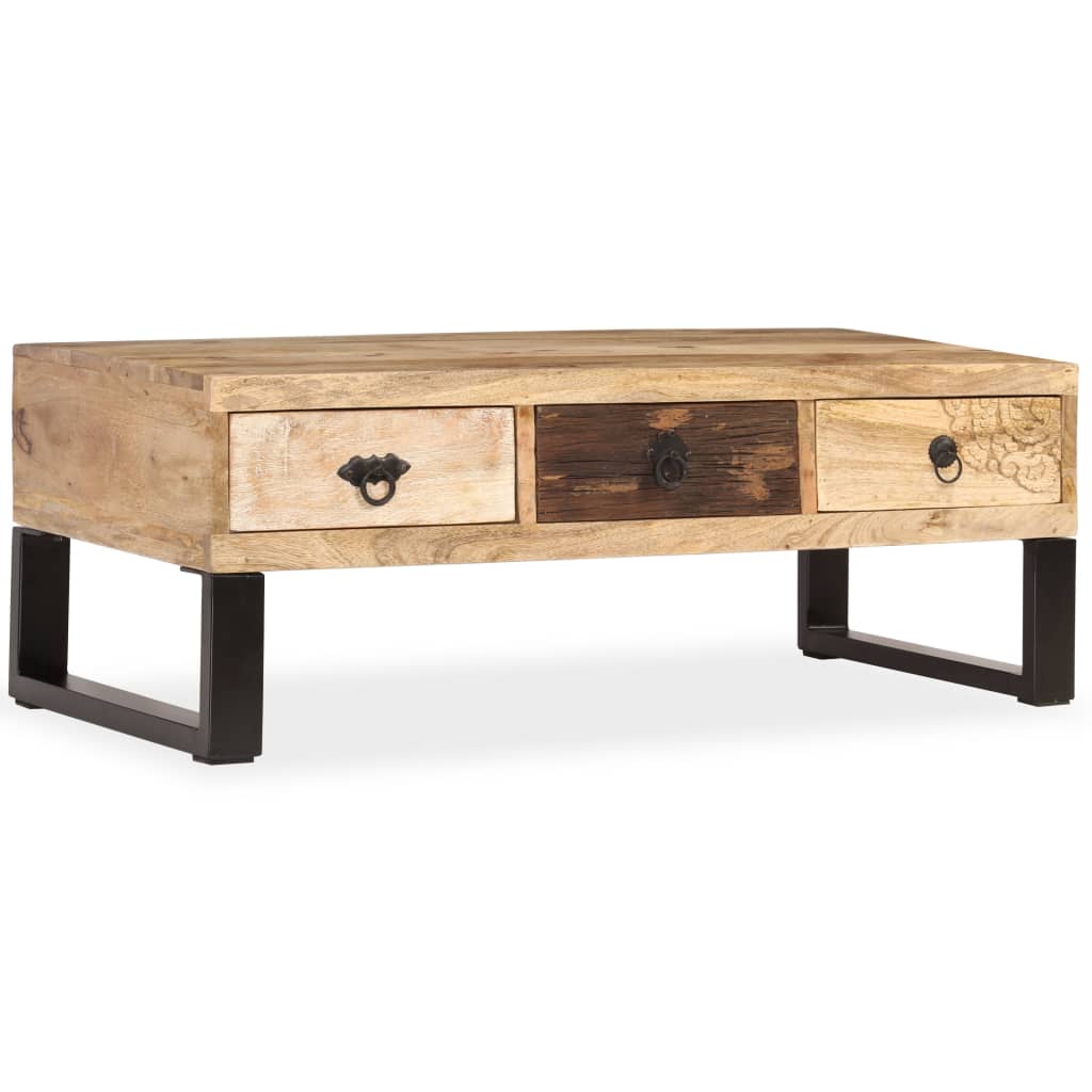 Salontafel met 3 lades 90x50x35 cm massief mangohout