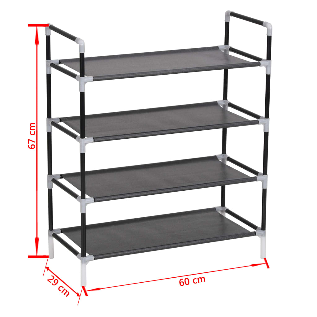 Schoenenrek Met 4 Schappen Metaal En Ongeweven Stof 60 x 29 x 71 cm Zwart