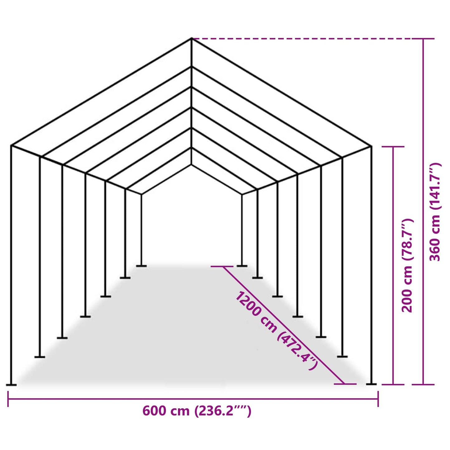 Tentdoek zonder frame Grijs 12 x 6 m PE