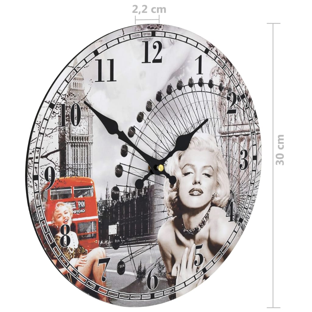 Wandklok Vintage Stijl Marilyn Monroe 30 Cm