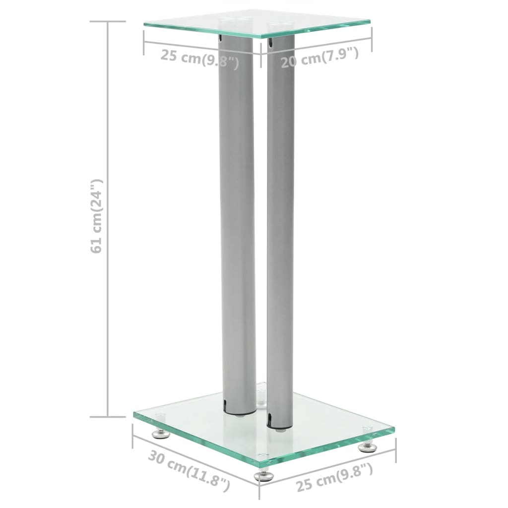 Speakerstandaarden zuil-ontwerp gehard glas zilver 2 st Zilver