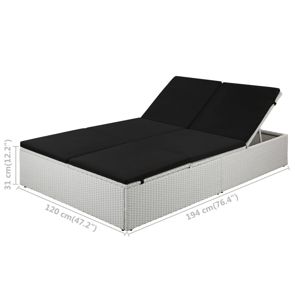 Ligbed Met Kussen Poly Rattan Zwart