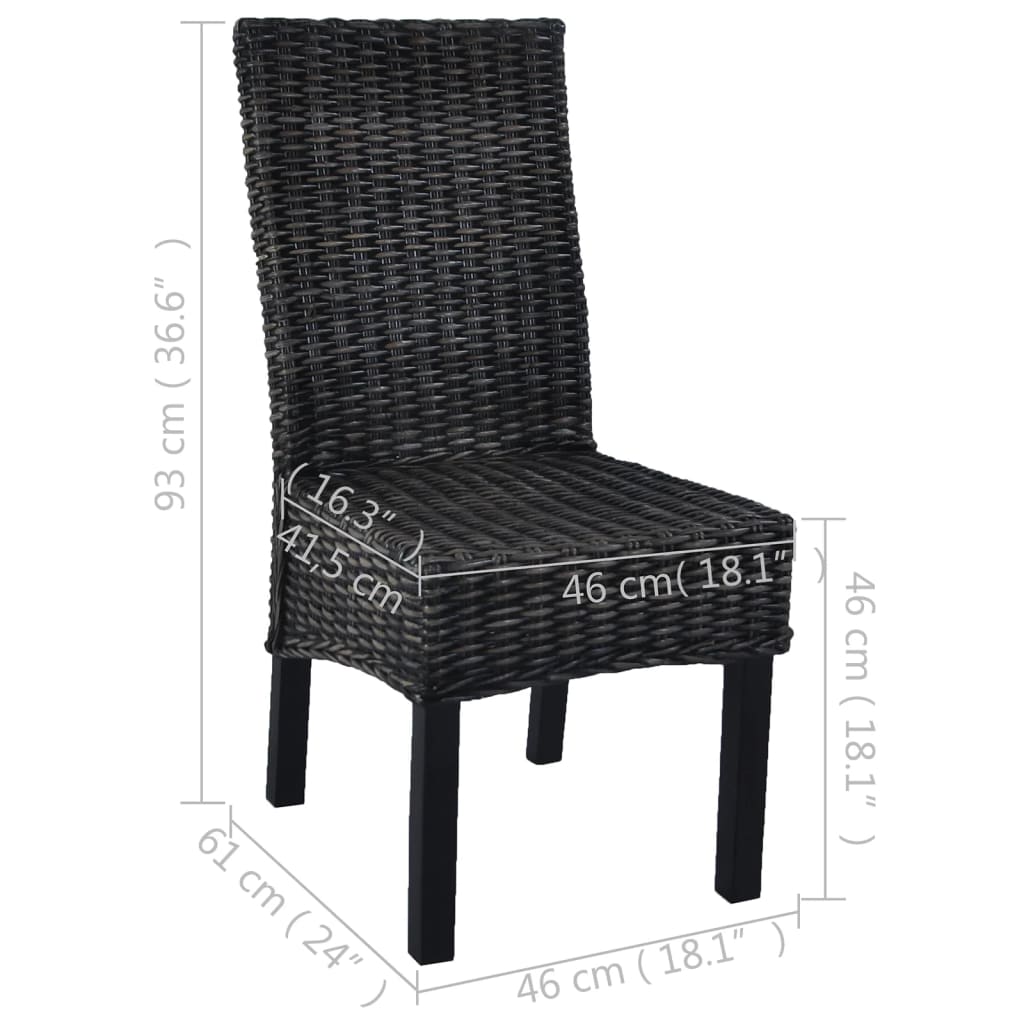 Eetkamerstoelen Kubu Rattan En Mangohout 2 Zwart